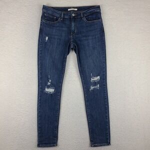 Levi's 711 Jeans Womens 31x30 Blue Skinny Distress Dark Wash Denim